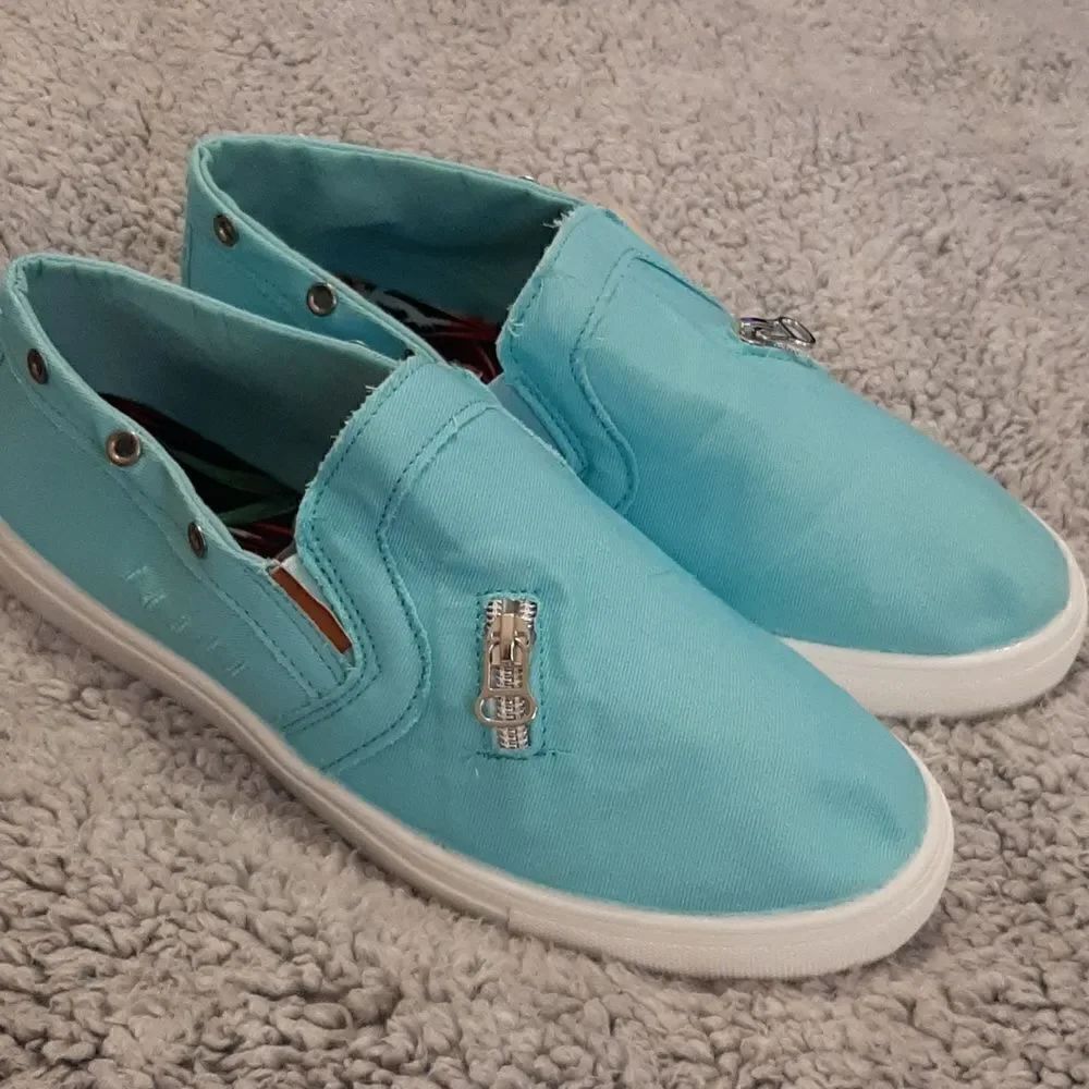 Blue Summer Canvas Slip On Shoes